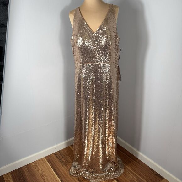 NightWay Sz 20W Sequin Rose-gold Maxi Sleeveless Ball Gown Bridesmaid Festive - Picture 2 of 14